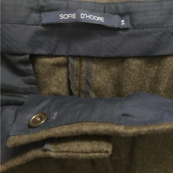 Sofie D’Hoore Wool Dressy Cuffed Olive Green Trouser Pants Women's Size FR 38 - Picture 5 of 15